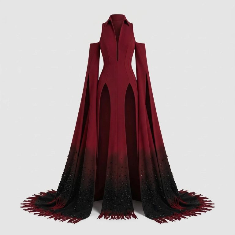 The Empress – Red Off-Shoulder Leg-Slit Maxi Dress - Couture Dresses category
