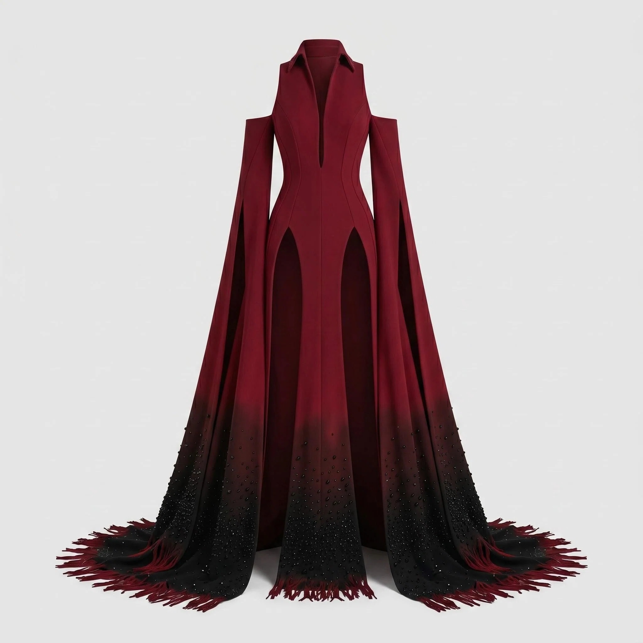 The Empress – Red Off-Shoulder Leg-Slit Maxi Dress - Couture Dresses category The Empress - Red Off-Shoulder Leg-Slit Maxi Dress - Image 1