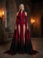 The Empress - Red Off-Shoulder Leg-Slit Maxi Dress