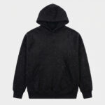 Black Hoodie with Rhinestones and Logo Embroidery