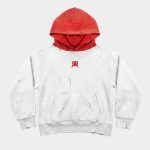 Distressed & Washed Hoodie Red-White