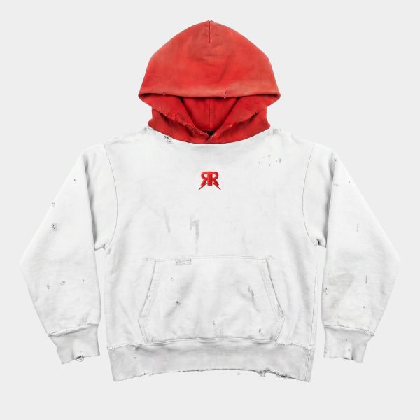 Distressed & Washed Hoodie Red-White - Pre-Order Sweatshirts & Hoodies category