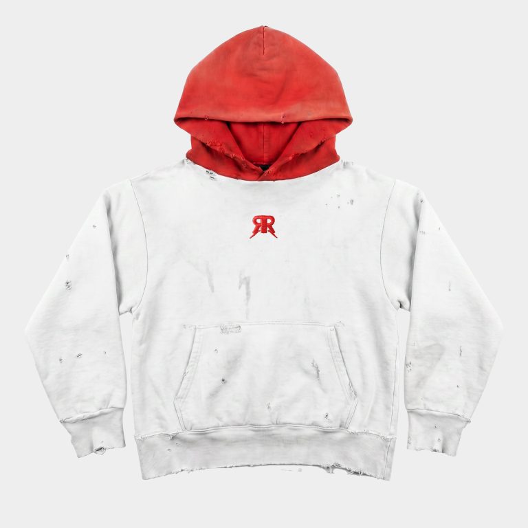 Distressed & Washed Hoodie Red-White - Pre-Order Sweatshirts & Hoodies category