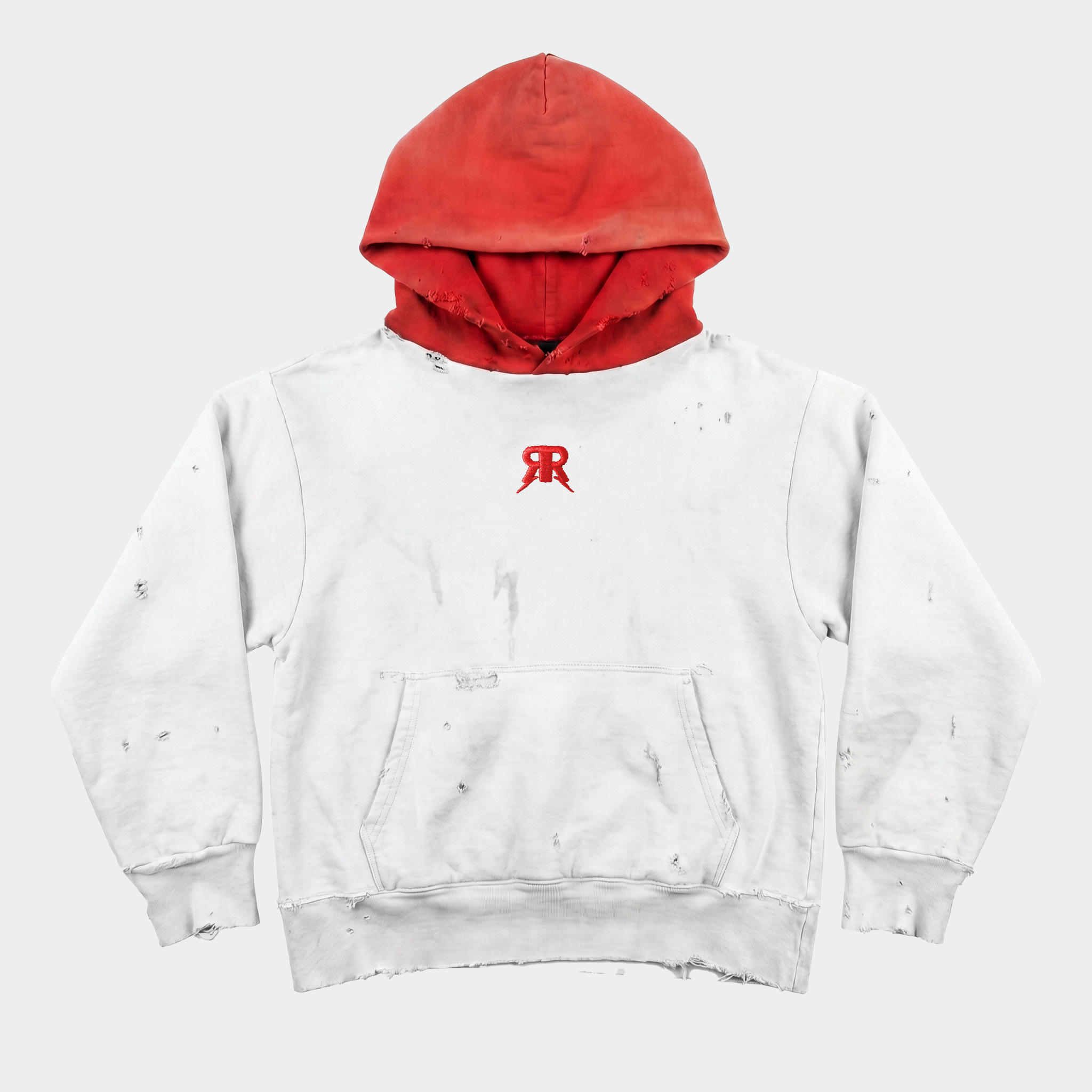 Distressed & Washed Hoodie Red-White - Pre-Order Sweatshirts & Hoodies category Distressed & Washed Hoodie Red-White - Image 1